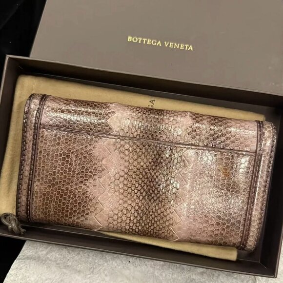 Bottega Veneta FULL SET Mauve Pink Python Flap Continental Wallet - Picture 3 of 5